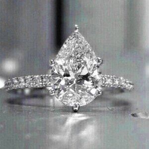 ▶Anillos Pear Water Drop Crystal Clear CZ Silver Fashion Ring for Women, L105